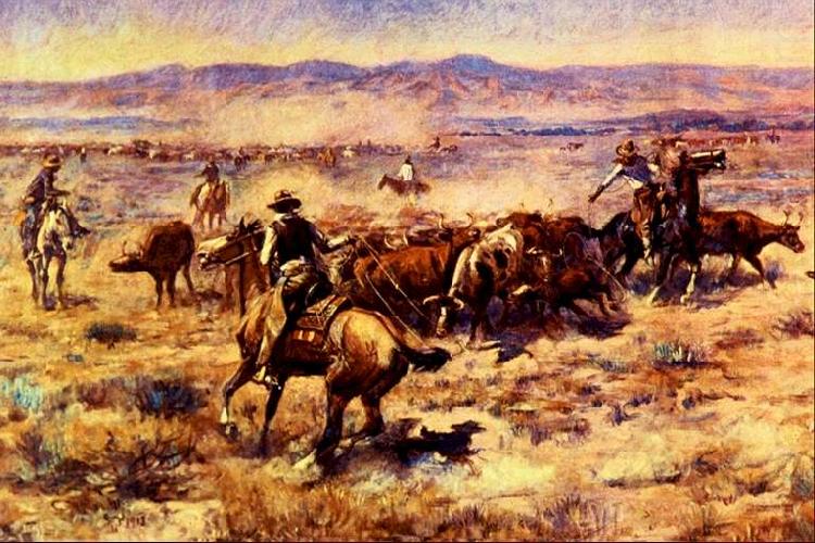 Charles M Russell The Round Up china oil painting image